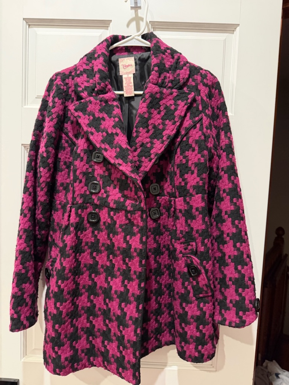 Candie's Pink and Black Houndstooth Peacoat